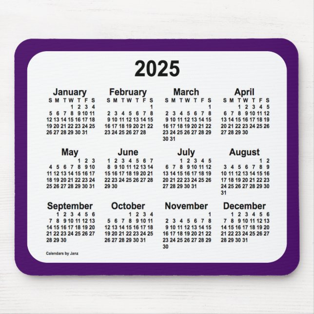 lila und weißer Kalender 2025 von Janz Two Tone Mousepad (Vorne)