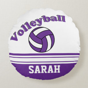Lila und weißer Name des Volleyball- DIY Rundes Kissen