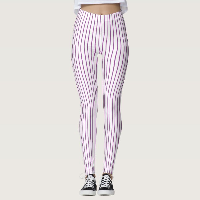 Lila und weißer Pinstripe Leggings (Vorderseite)