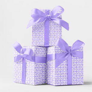 Lila und weißes griechisches Schlüssel-Muster Geschenkpapier
