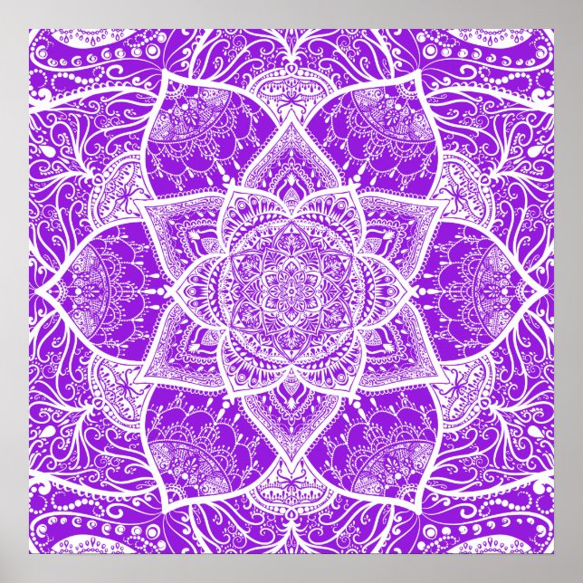 Lila und weißes Mandala - Loergano in Anemone Poster (Vorne)