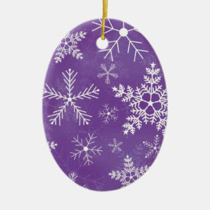 Lila und weißes Schneeflocke-Muster Keramik Ornament