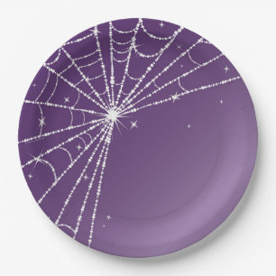 Lila und weißes Sparkling-Diamant-Spinnweben Pappteller