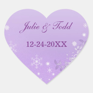 Lila- und Weißwinterfest Save the Date Hochzeit Herz-Aufkleber