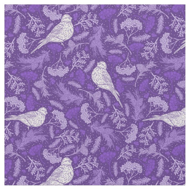 Lila und Winter-Weißbird-Blumenmuster Stoff (Nahaufnahme)
