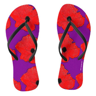 Lila und wirklich rote Mohnblume Flip Flops