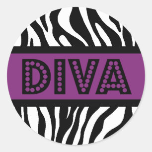 Lila- und Zebradruck-DIVA-Typografie-Party-Aufkleb Runder Aufkleber