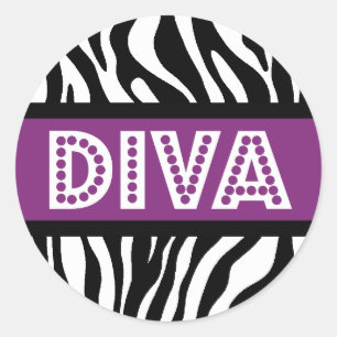 Lila- und Zebradruck-DIVA-Typografie-Party-Aufkleb Runder Aufkleber