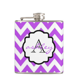 Lila und Zickzack Monogramm-Flasche Flachmann