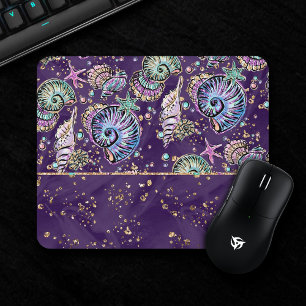 Lila Underwater Luxe   Dark Pastel Gold Sea Life Mousepad