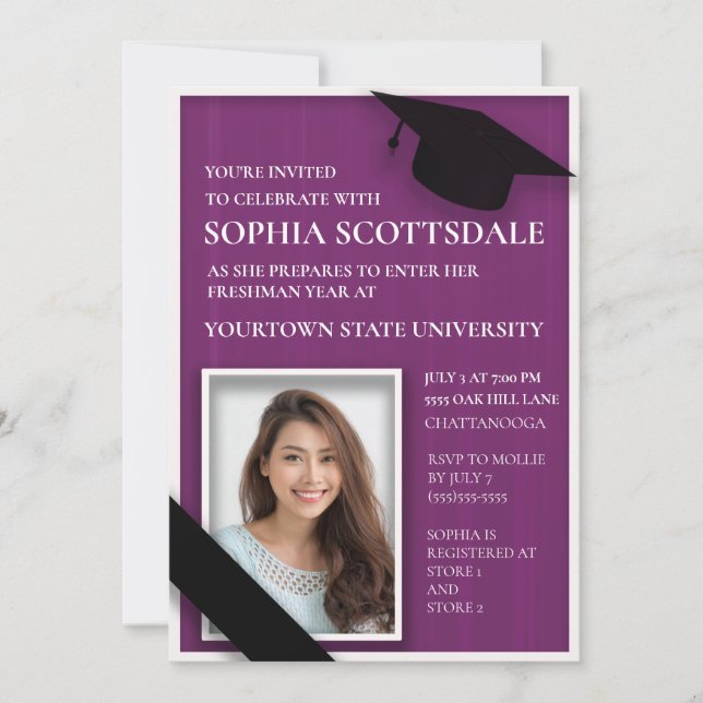 Lila Uni Trunk Party Foto Einladung (Vorderseite)