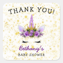 Lila Unicorn Baby Dusche ist sehr dankbar