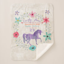 Lila Unicorn Baby Girl Stats Wasserfarben Wreath