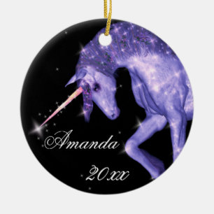 Lila Unicorn-Fantasie Keramikornament
