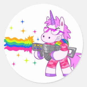 Lila Unicorn - Gewehr Runder Aufkleber