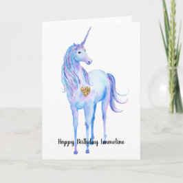 Lila Unicorn Gold Glitzer Herz personalisiert Karte