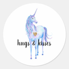 Lila Unicorn Gold Glitzer Herz personalisiert Runder Aufkleber