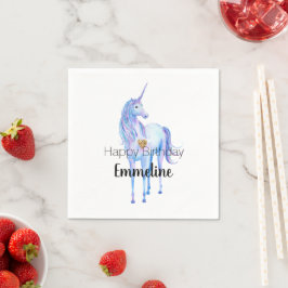 Lila Unicorn Gold Glitzer Herz personalisiert Serviette