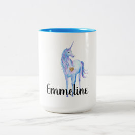 Lila Unicorn Gold Glitzer Herz personalisiert Zweifarbige Tasse