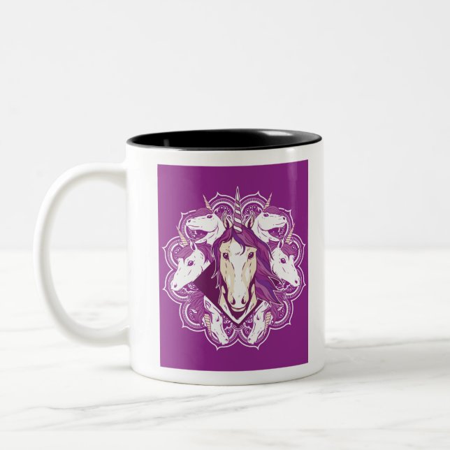 Lila Unicorn Mandala Zweifarbige Tasse (Links)