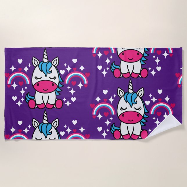 Lila Unicorn Pony Strandtuch (Vorderseite)