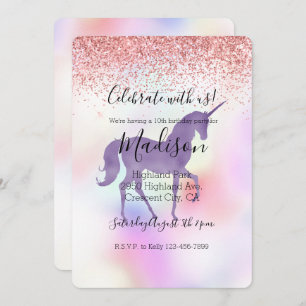 Lila Unicorn Regenbogen Rosa Glitzer Sparkle Einladung