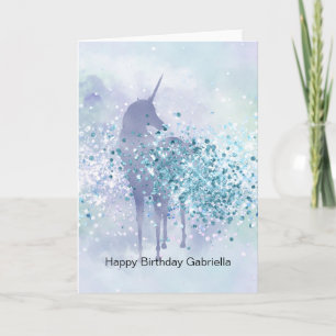 Lila Unicorn Sparkle Aqua Glittery Confetti Karte