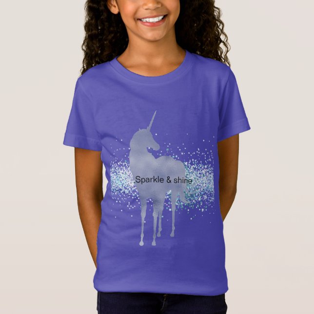 Lila Unicorn Sparkle Aqua Glittery Confetti T-Shirt (Vorderseite)