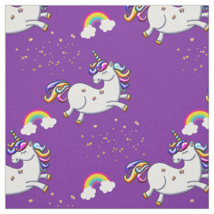 Lila Unicorns-Goldsterne und -regenbogen Stoff