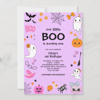 Lila unser kleines Boo Halloween 1. Geburtstag Einladung