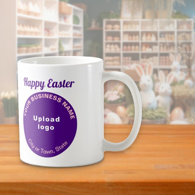 Lila Unternehmensmarke | Ostern | Mug Kaffeetasse (Mug with Easter greeting and purple round shape business brand)