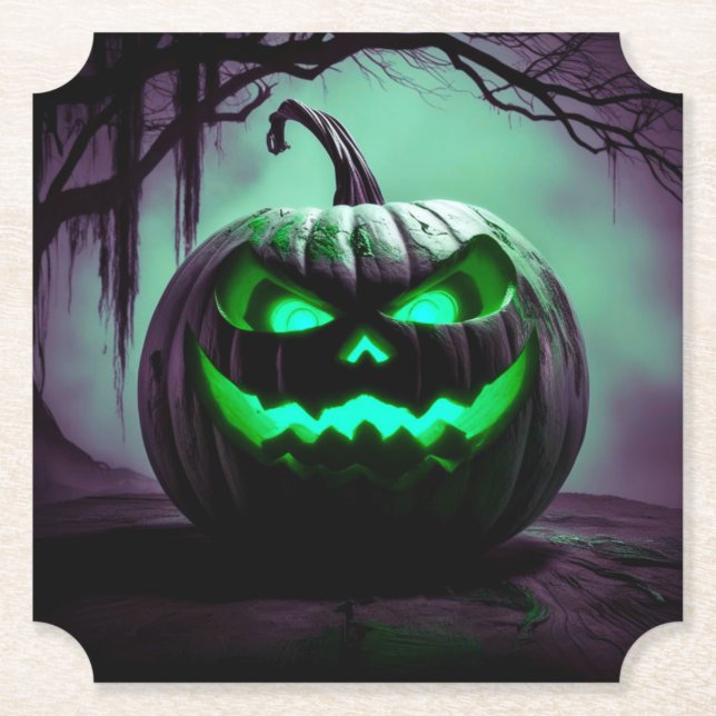 Lila Untersetzer, grauenhafter Halloween-Kürbis Untersetzer (Vorderseite)