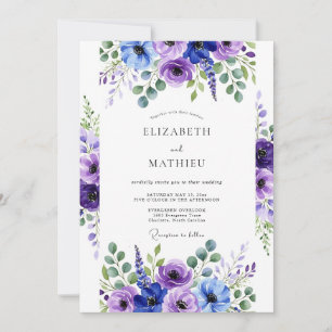 Lila üppige Wasserfarben-Hochzeit Einladung