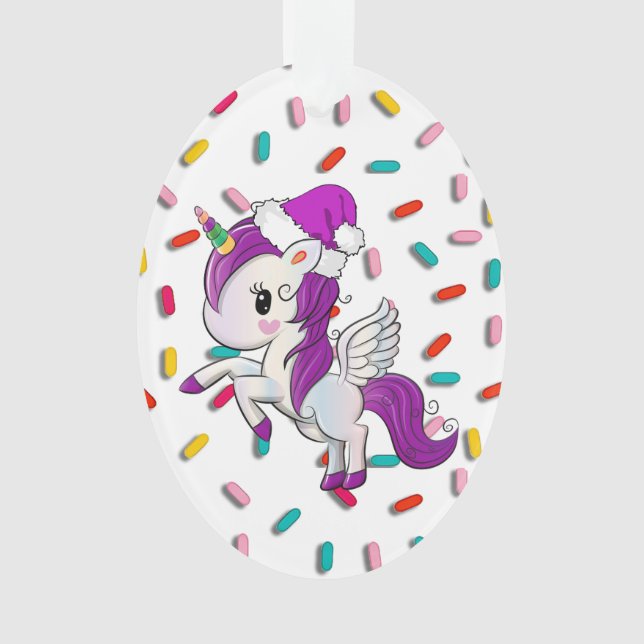 Lila Urlaub Einhorn und Sprinklen Weihnachten Ornament (Vorderseite)