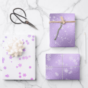 Lila Urlaub Schneeflocken Weihnachten Geschenkpapier Set