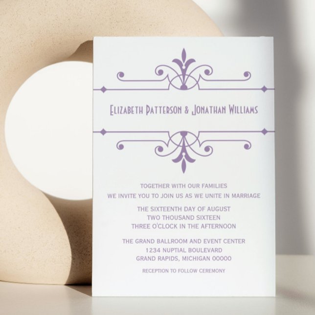 Lila v2 Extravagante Zierhochzeit Einladung (Purple v2 Fancy Ornamental Wedding Invite)