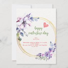 lila Valentinkarte der vergoldeten Blume Feiertagskarte