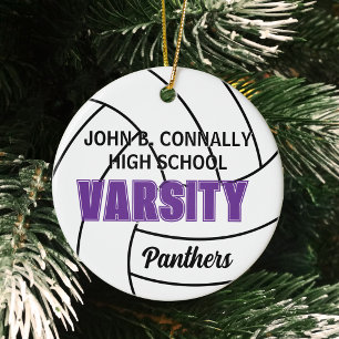 Lila-Varsity-Volleyball-Foto-Rücken-Weihnachten Keramik Ornament