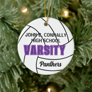 Lila-Varsity-Volleyball-Foto-Rücken-Weihnachten Keramik Ornament