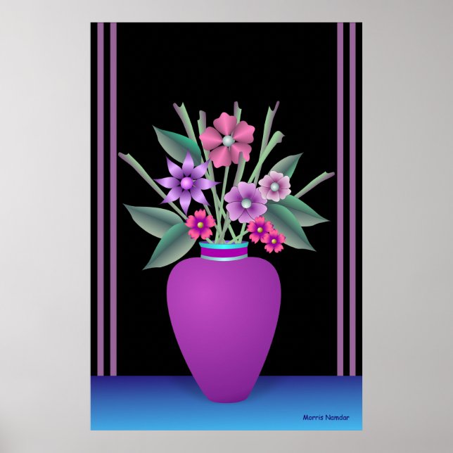 Lila Vase mit farbigen Blume Poster (Vorne)