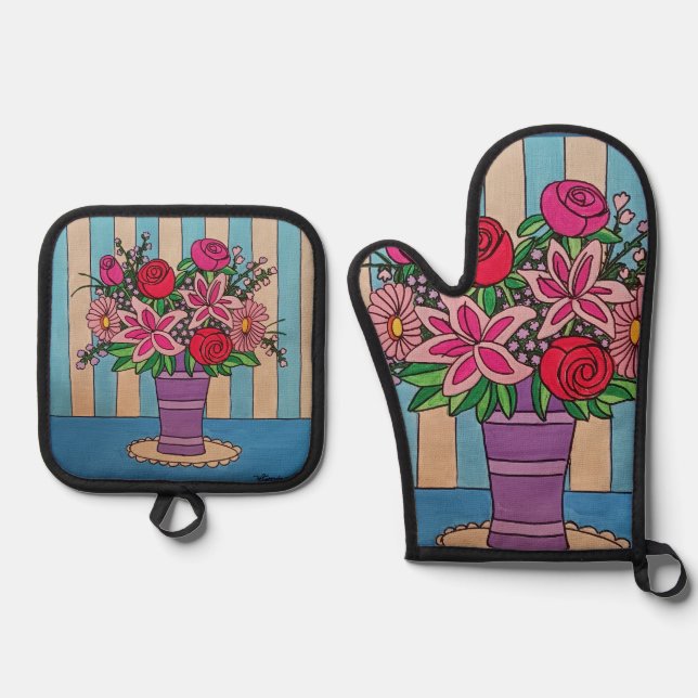 Lila Vase Ofenhandschuh & Topflappen-Set (Vorderseite)