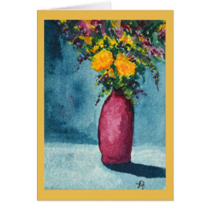 Lila Vase und gelbe Blumen in Originalfarbe