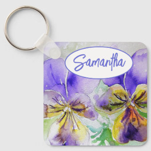 Lila Veilchen Blumen Aquarellmalerei  Schlüsselanhänger