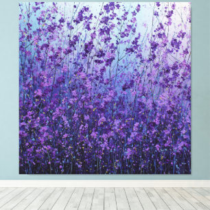 Lila Veilchen-Blumenfeld Abstracte Wandkunst Leinwanddruck
