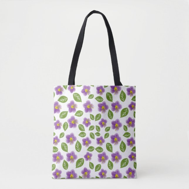 Lila-Veilchen-Blumenmuster-Canvas-Tasche – Kunst (Vorderseite)