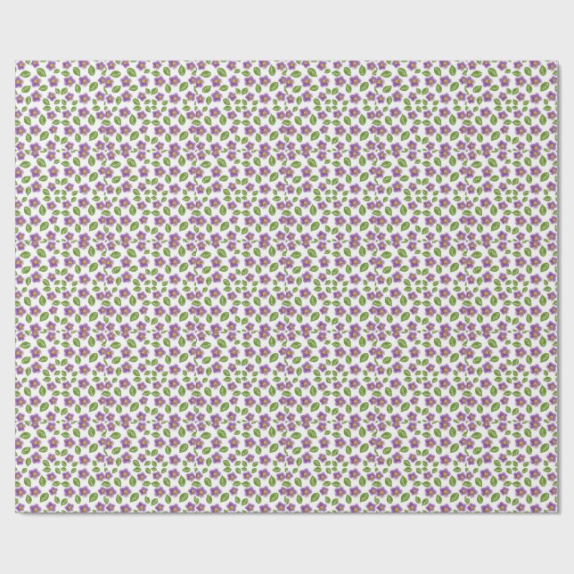 Lila Veilchen Blumenmuster Leinwand – Kunst Geschenkpapier (Flach)