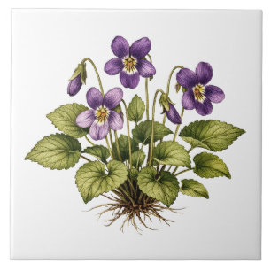 Lila Veilchen im Vintage-Stil Botanisch  Fliese