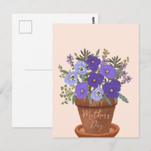 Lila Veilchen in einem Topf – Muttertagsblumen Postkarte