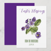 Lila Veilchen Ostersegnung Flat Holiday Card