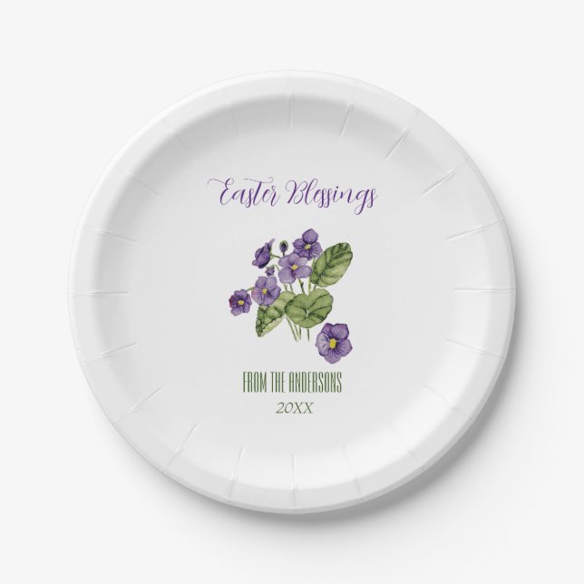 Lila Veilchen Ostersegnung Pappteller (Vorderseite)